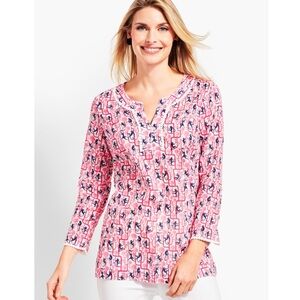 Talbots Pink and Navy Monkey Print Blouse